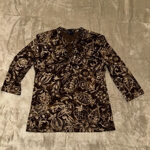 Chaps Brown and Cream Floral Top XL